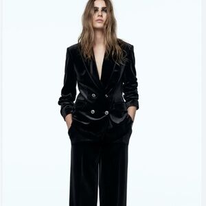 Zara blazer L velvet blazer jacket double-breasted size black evening party